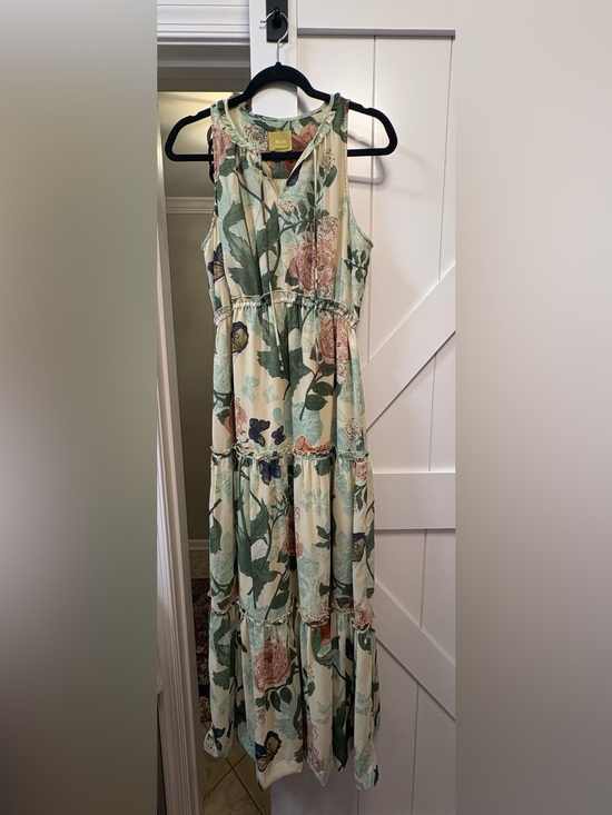 Maeve Dresses & Skirts - Maeve Floral Tiered Maxi Dress in Cream, Green and Pink